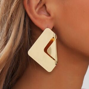 2/$30🌵 Gold Folded Square Earrings Large Statement Metal Jewelry Gift Party NEW